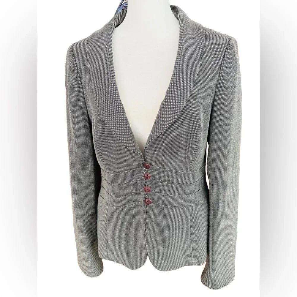 Classique Entier charcoal gray/white patterned button front lined jacket size 6.